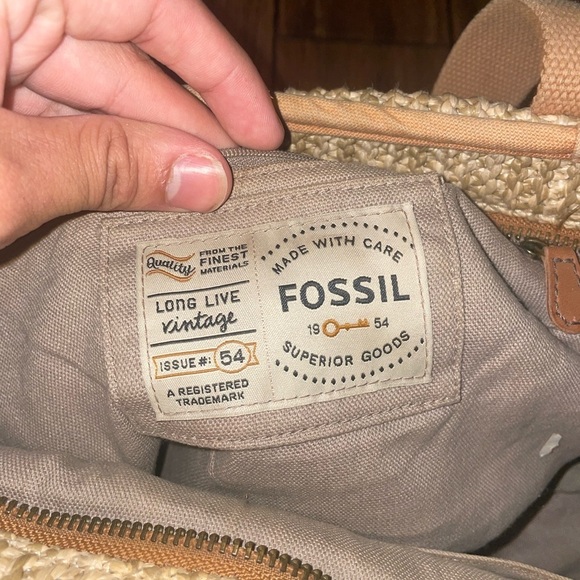 Vintage Woven tote large fossil bag straw bag leather bag canvas shoulder bag - Picture 12 of 16